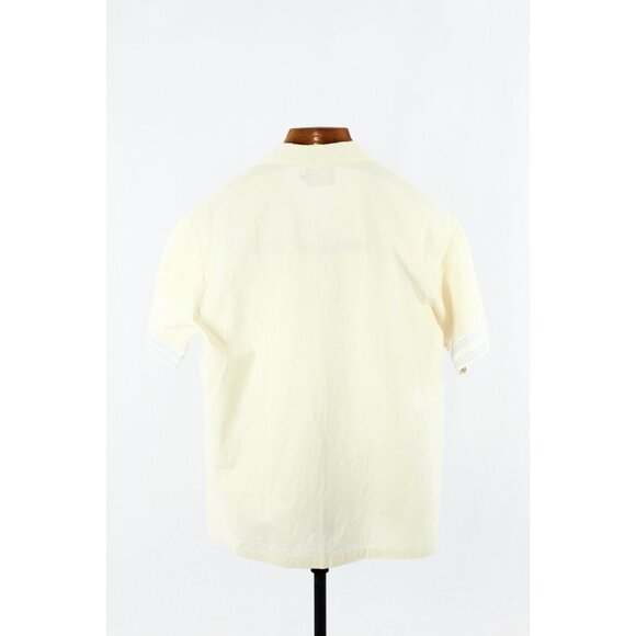 MUSTIQUE Ivory 100% Cotton Canvas Short Sleeve Bowling Camp Shirt, Size M - Picture 2 of 10